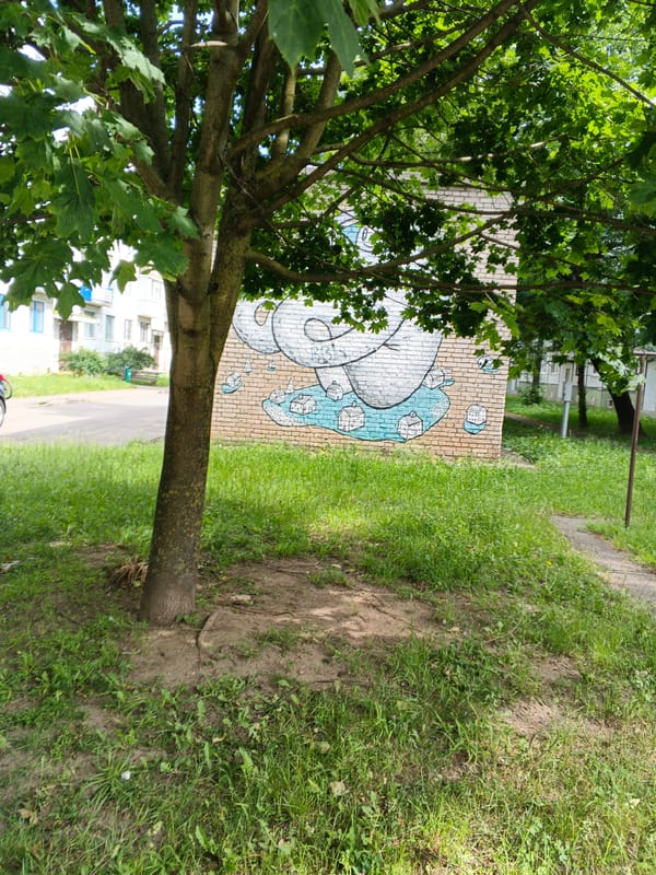 Street scenes documented in Baranavichy: vehicles, graffiti, chalk markings