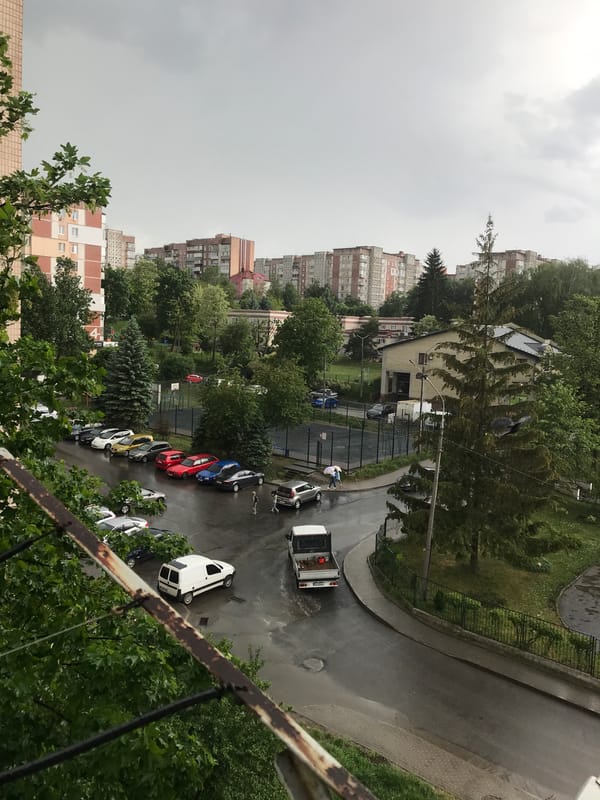 Overcast day documented in residential Ternopil, Ukraine