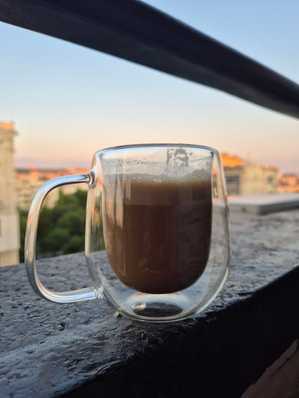 Lazy morning in: coffee, bed, and a quick outdoor moment