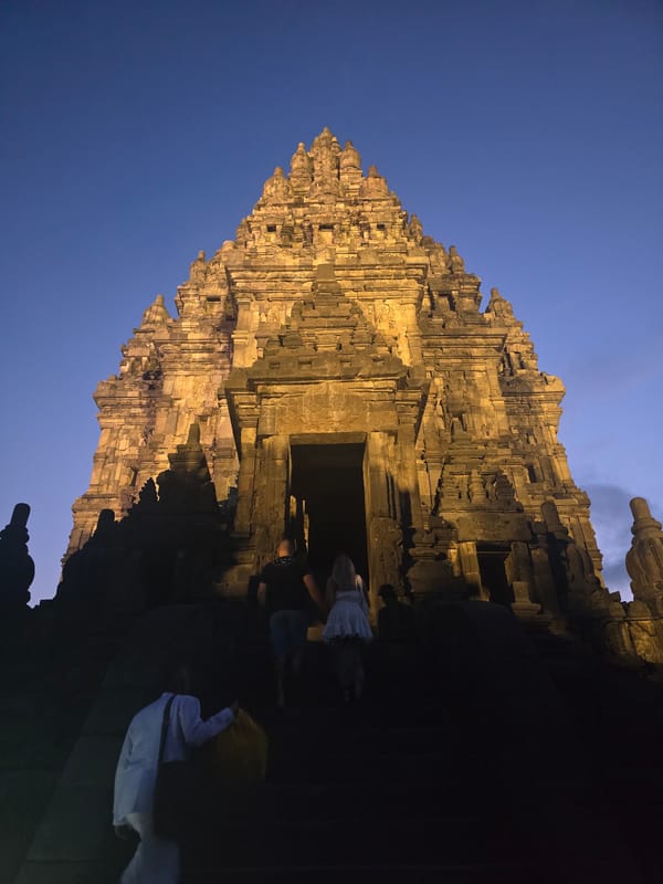 Prambanan Temple complex photographed at twilight in Indonesia