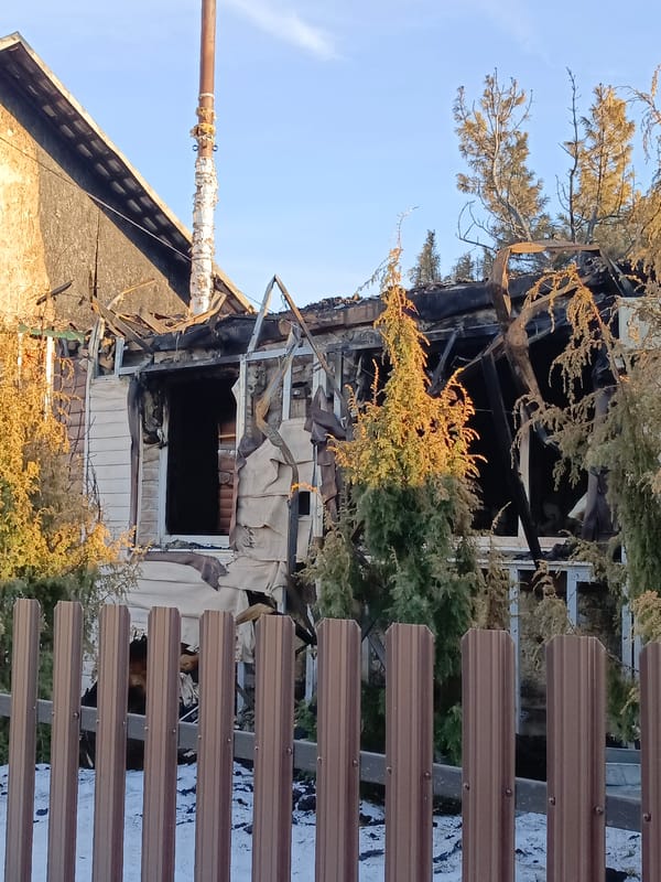 Fire-damaged residential building documented in Chaikovsky, Russia