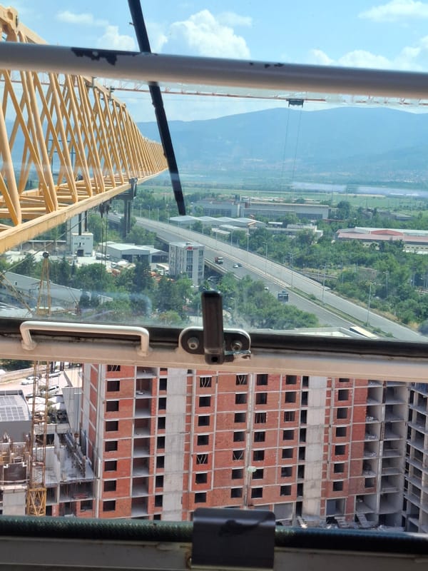 Crane-level views of an active construction site in Plovdiv