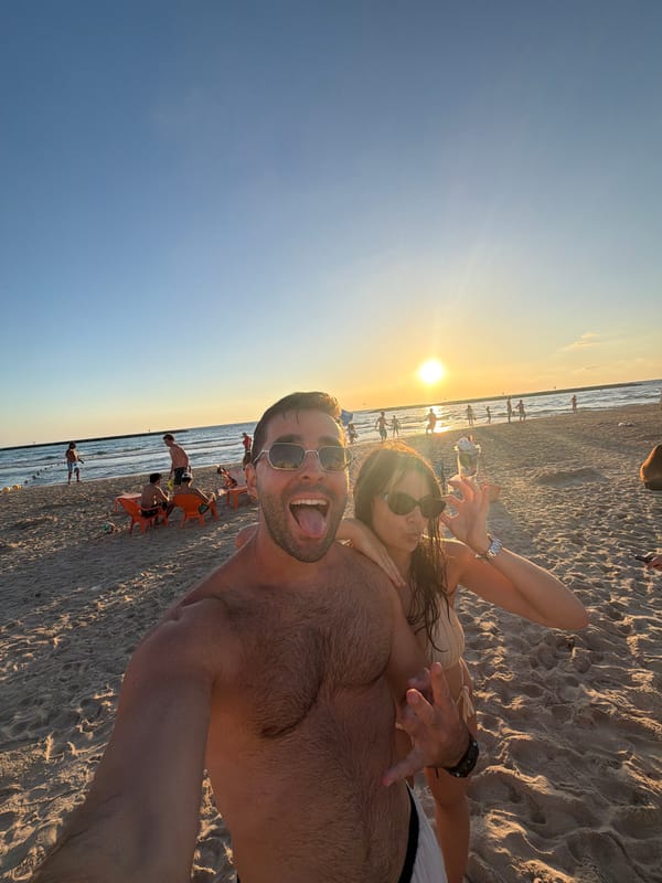 Sunset beach games and selfies in Tel Aviv