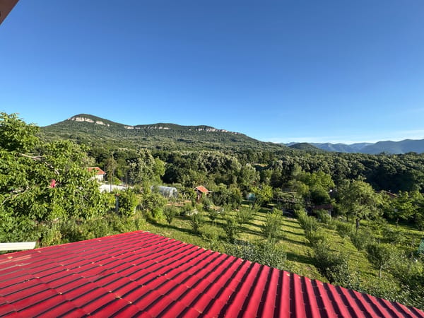 Rooftop views of Bulgarian countryside near Vratsa mountains