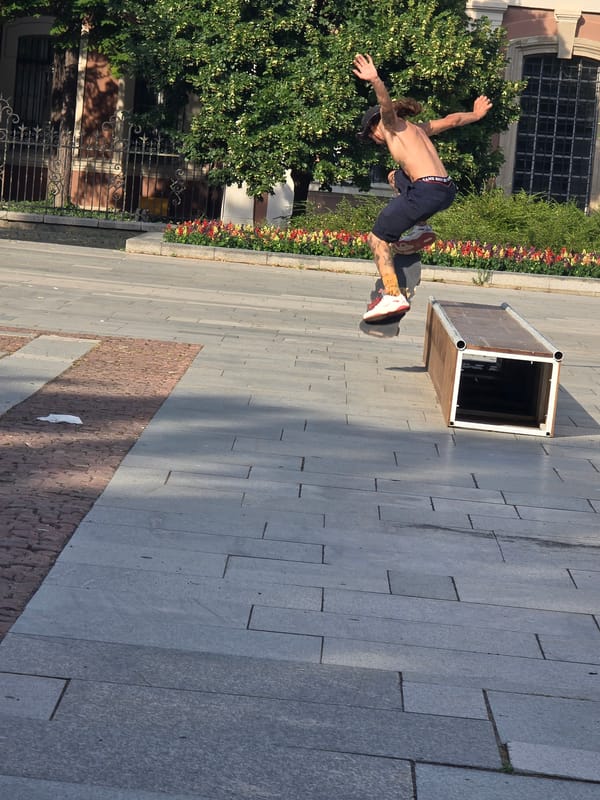 Skateboard trick and backflip in Plovdiv, June afternoon