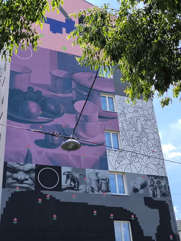 Vienna street art and historic architecture documented on Bonygasse