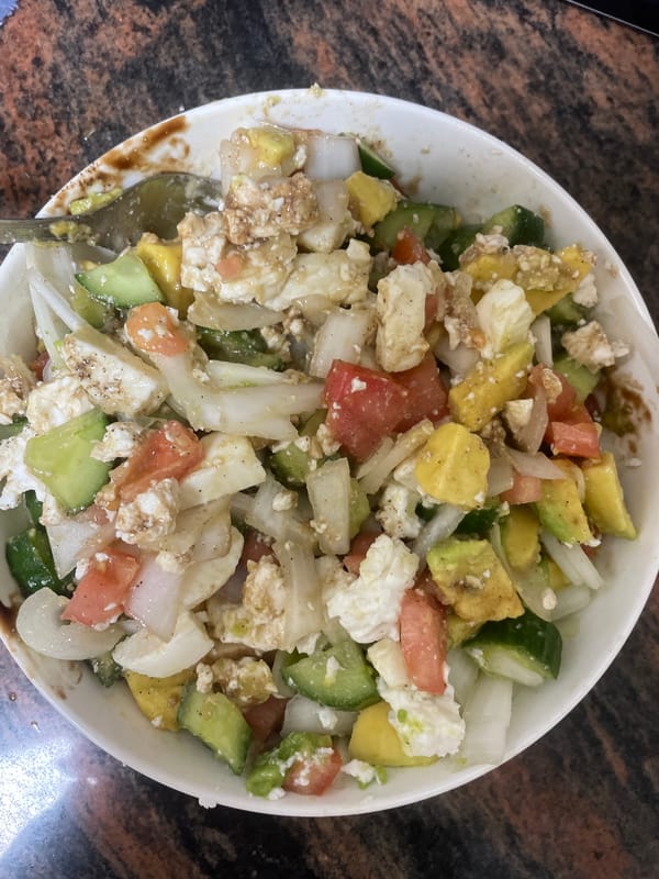 Home salad preparation documented in Petah Tikva Friday evening