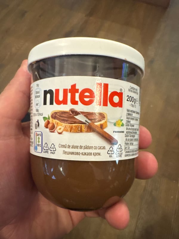 Person holds Nutella jar in Blagoevgrad, Bulgaria