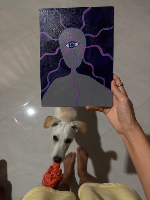 Art, a playful dog, and a keyboard session in Ko Samui