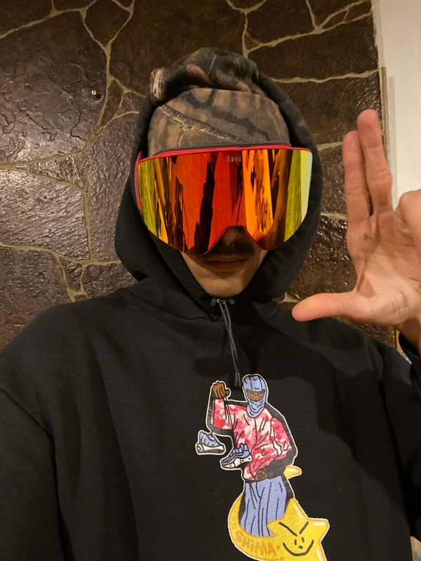 Person photographed indoors wearing distinctive clothing in Ushuaia, Argentina