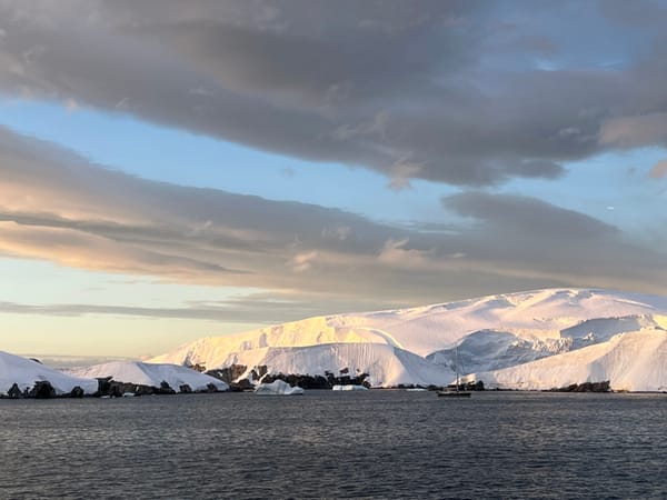 Antarctic cruise passenger documents icy landscapes near Brabant Island