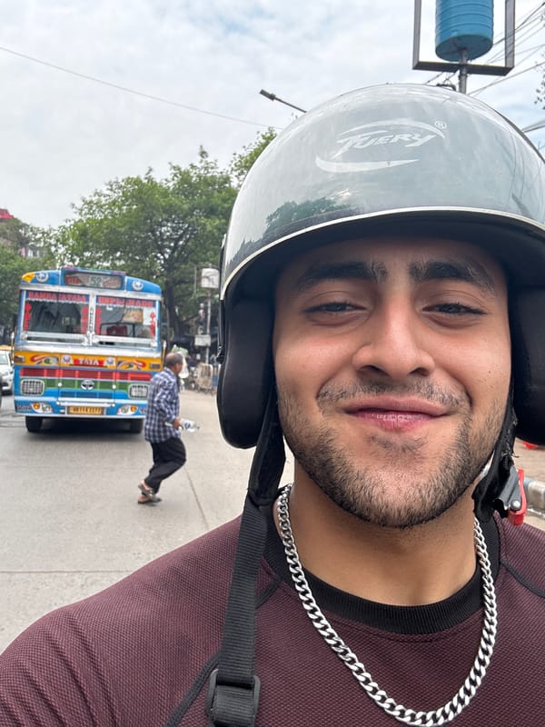 Street scene captured in Kolkata with decorated bus