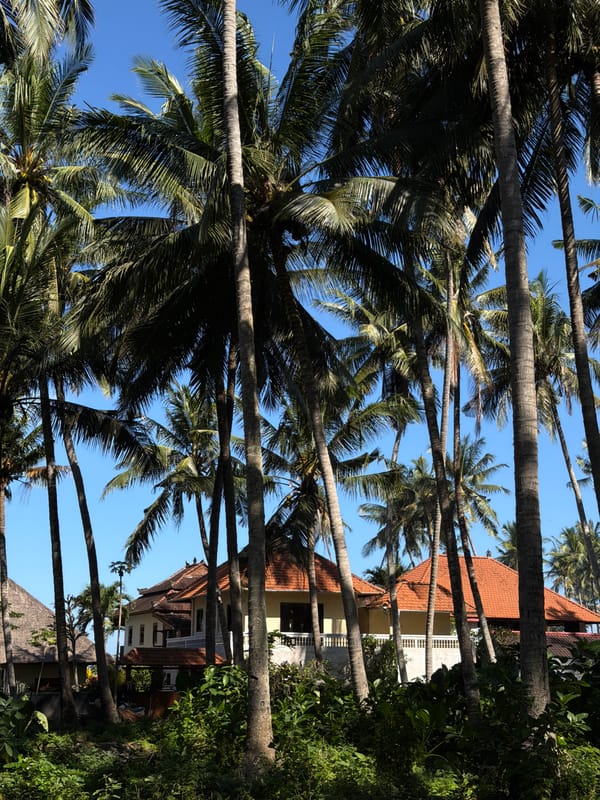 Clear morning skies over tropical Karangasem resort area