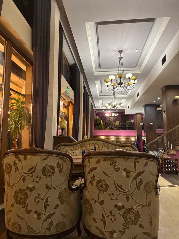 Upscale restaurant interior documented in Haskovo, Bulgaria