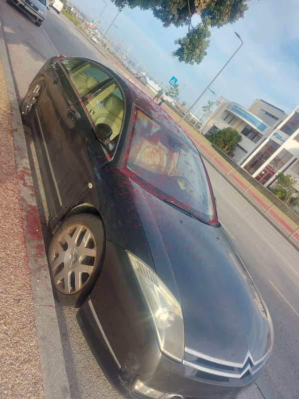 Car covered in red debris spotted in Figueira da Foz