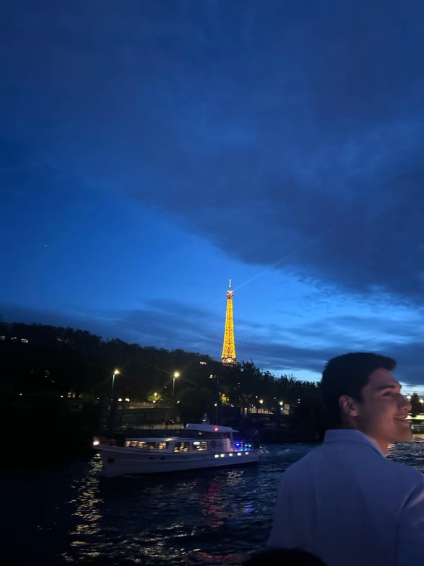 Man gazes at Eiffel Tower during Paris evening
