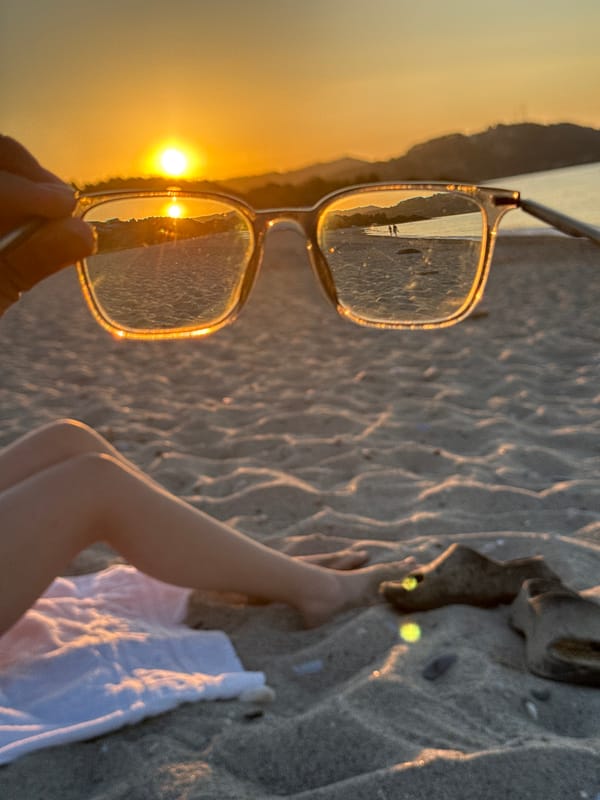 Sunset beach scenes and eyewear content from Kassandra, Greece