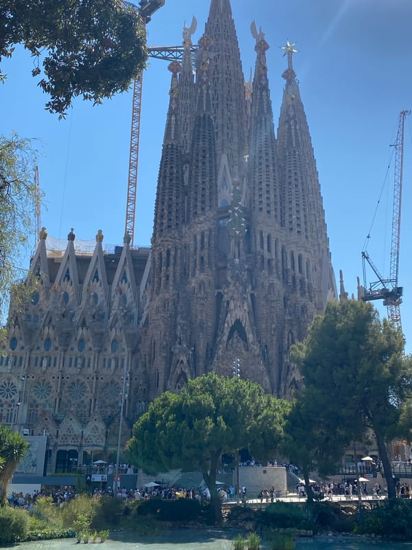 Sagrada Família from multiple angles on a clear summer day