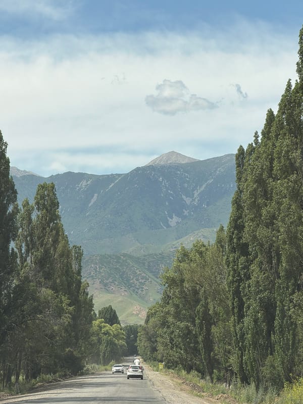 Morning drive through Kyrgyzstan's mountain roads and landmarks
