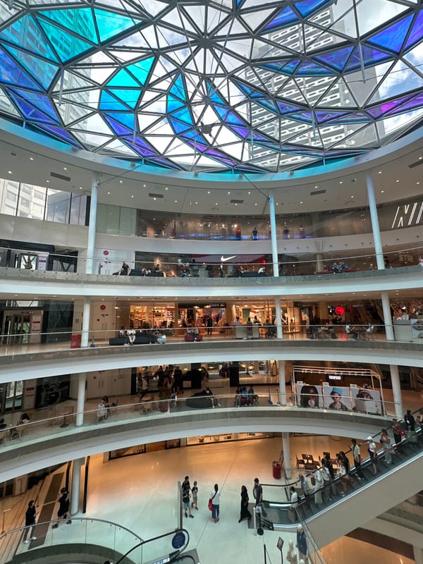 Paris mall's geodesic stained-glass dome from multiple angles