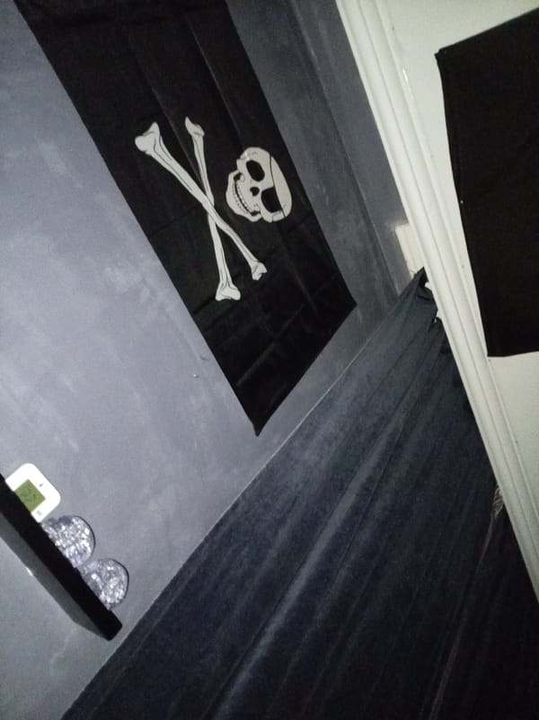 Jolly Roger flag photographed in Sofia residential interior