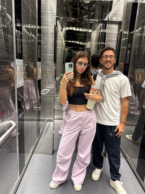 Couple takes selfie in mirrored elevator in Tel Aviv
