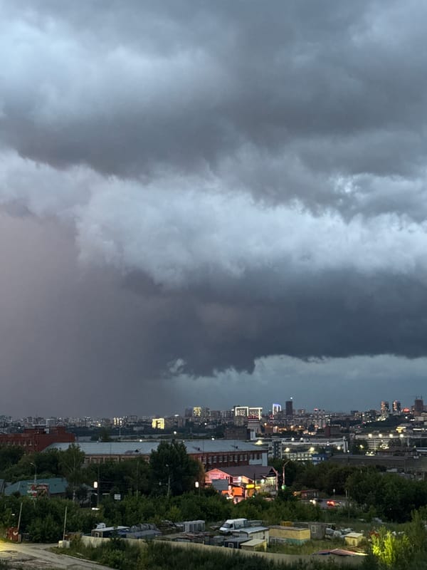 Stormy evening over Izhevsk, watched from a window with a cat