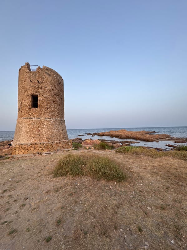 Medieval coastal tower at dusk, San Giovanni, Italy