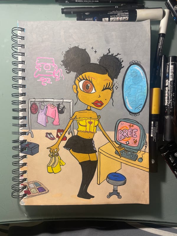Cartoon drawing of woman documented in notebook in Argentina