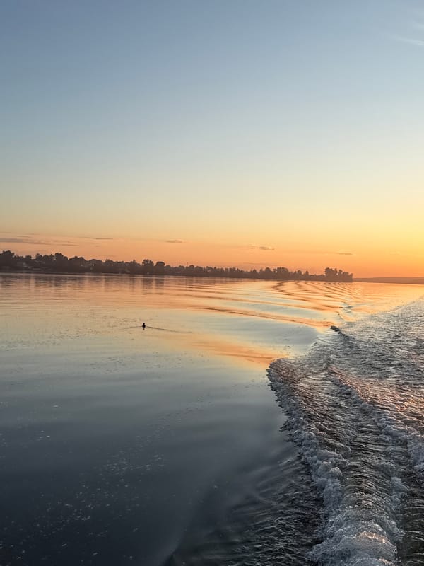 Sunset observed from boat on Votkinsk Reservoir, Russia