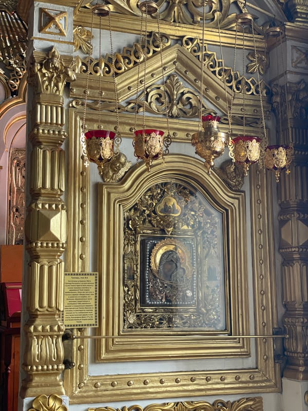 Tourist documents walking tour through historic Kazan churches and streets