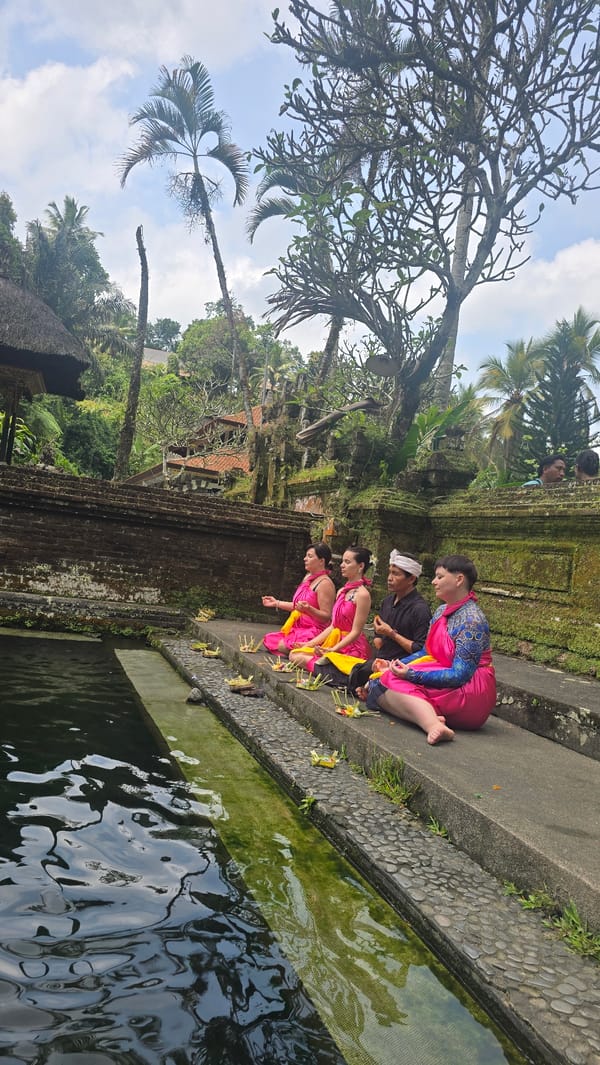 Traditional ceremonies observed at Tirta Empul Temple in Tegallalang