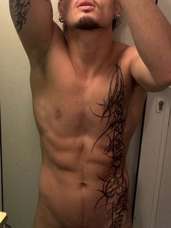 Mirror selfies showing tattoos and physique, Sofia indoors