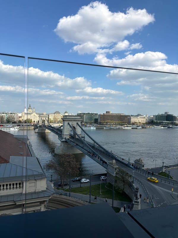 Tourist captures Budapest street scenes from bridge viewpoint