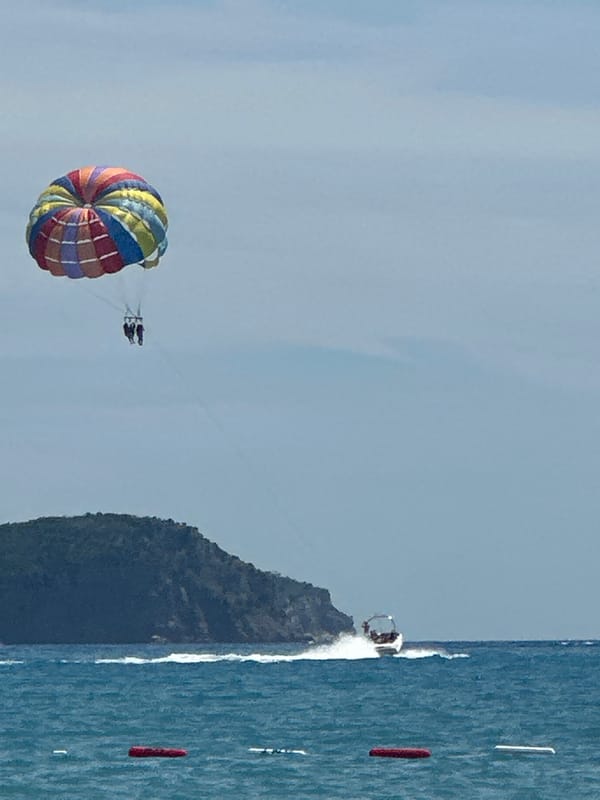 Parasailing and beach life on the Montenegrin Adriatic coast