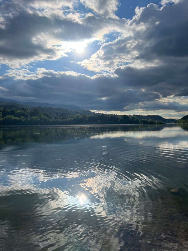 Dramatic sky and sunbeams over Pancharevo Lake, Bulgaria