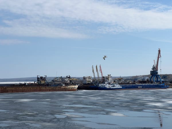 Spring ice melt observed at industrial port in Chaikovsky