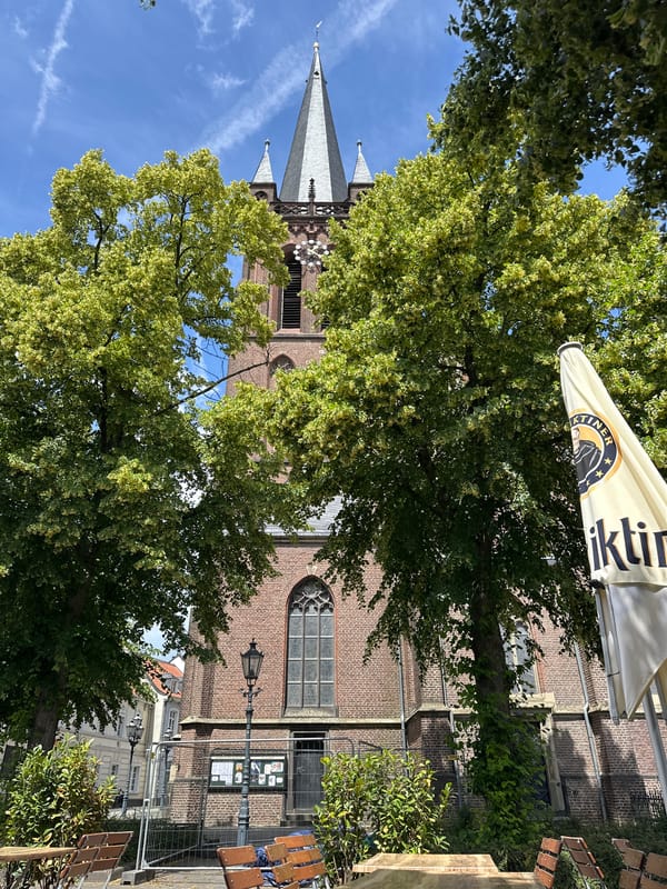 Sunny morning scenes around St. Dionysius Church in Krefeld