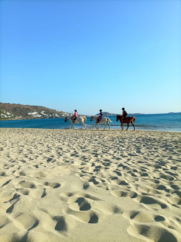 Horseback riding along the Aegean shoreline at Aghia Anna