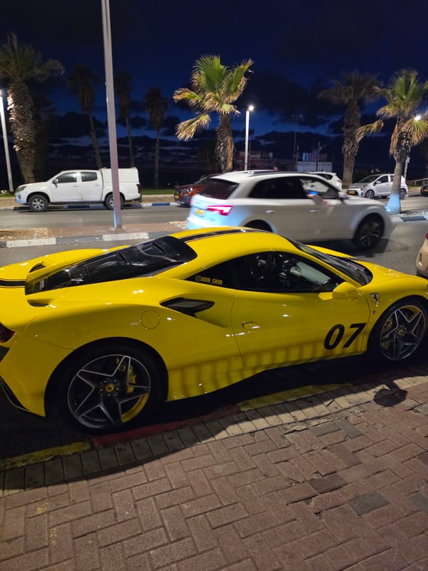 Yellow Ferrari "07" spotted parked on Bat Yam sidewalk
