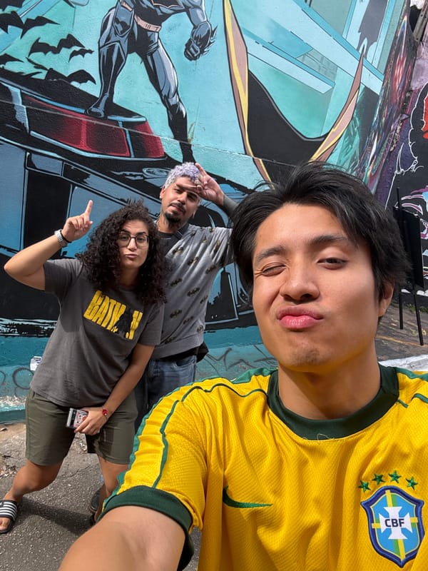 Tourists explore Batman-themed street art in São Paulo's Vila Madalena