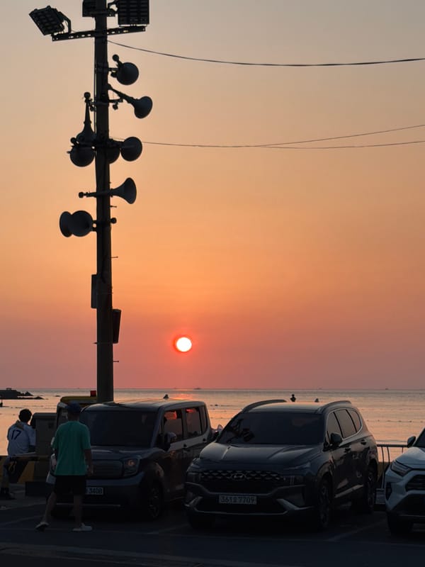 Casual coastal morning at a Jeju beach hangout spot