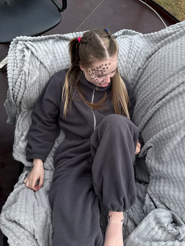 Young person relaxes outdoors during rainy morning in Russia