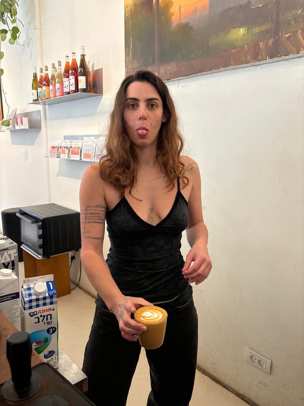 Coffee shop serves matcha lattes in Tel Aviv