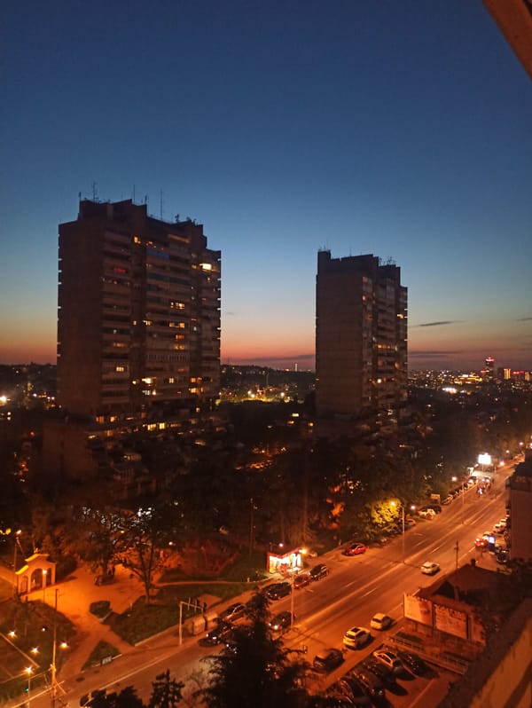 Evening twilight moments captured across Vozdovac district, Serbia