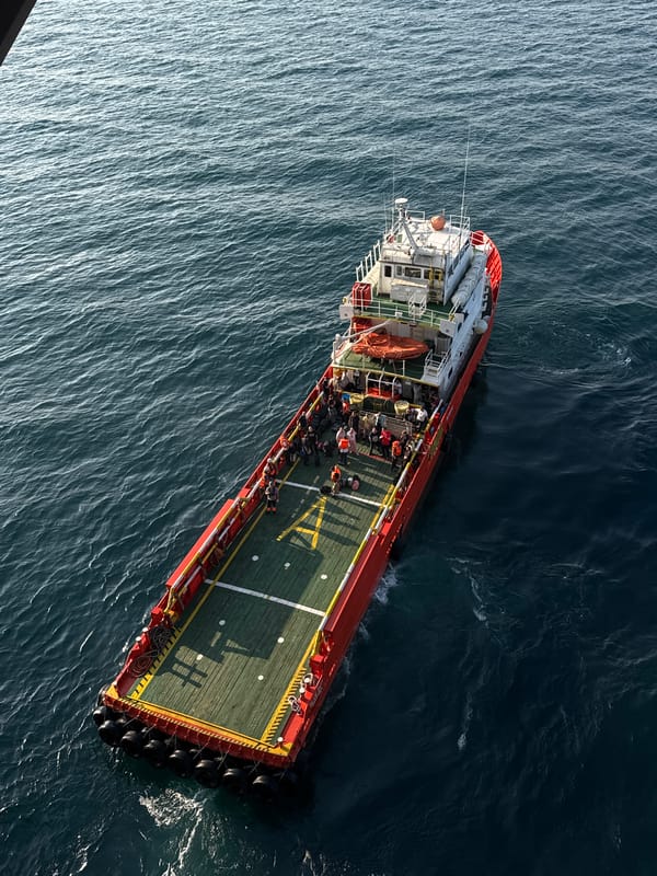Offshore rescue operation underway aboard supply vessel in Adriatic