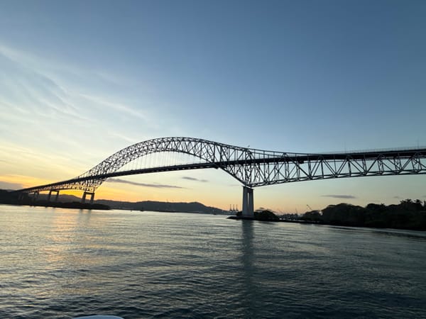Tourist captures selfie near Panama Canal's Bridge of Americas