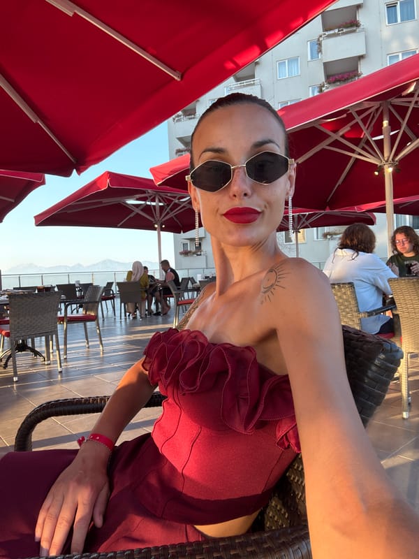 Terrace afternoon in Aksu: selfies and an elaborate dessert spread