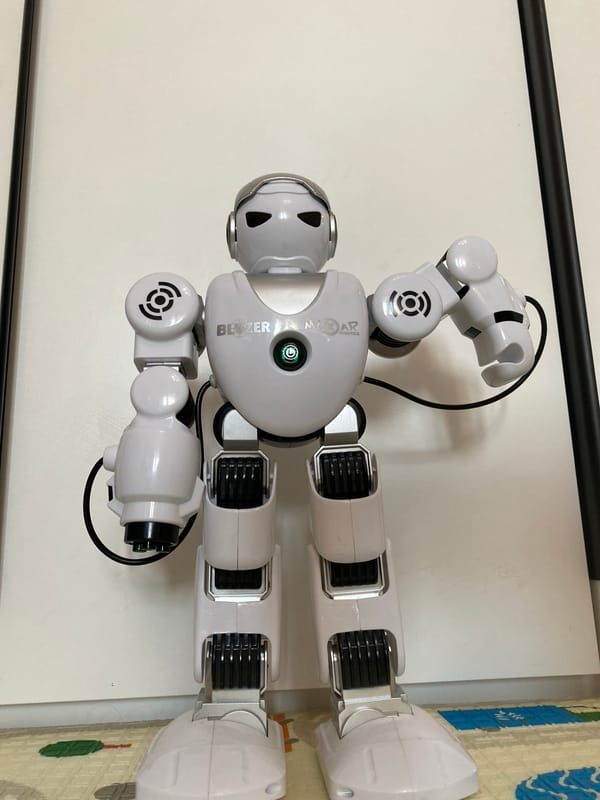 Robot, lakeside homes, spring sky documented at single location