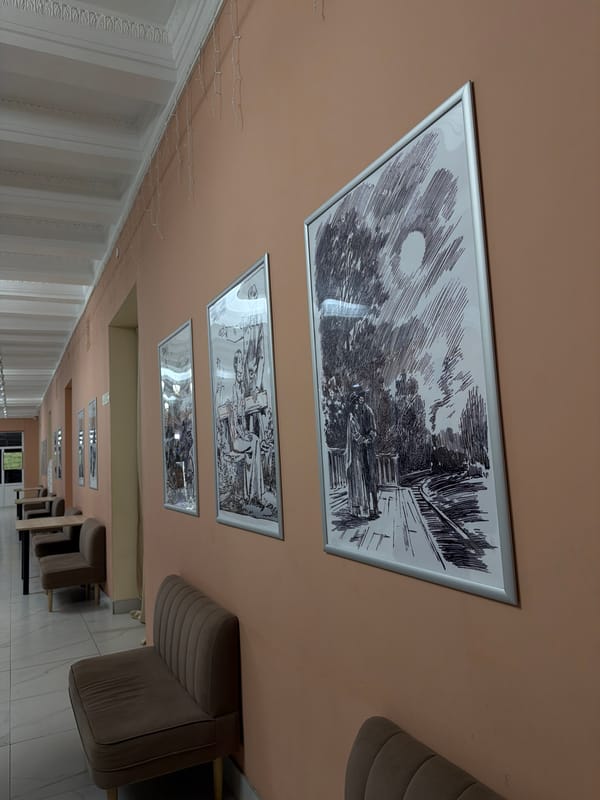 Evening documentation of public building and surroundings in Perm